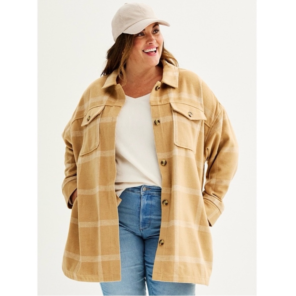 Sonoma Women's Tan plaid button down shacket Jacket XL